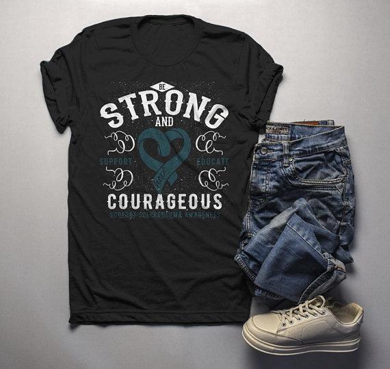 Men's Strong & Courageous Scleroderma Awareness T Shirt Teal Ribbon Scleroderma Shirt-Shirts By Sarah