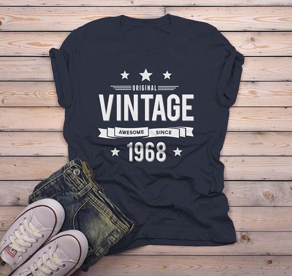 Men's 50th Birthday T Shirt Original Vintage Shirt Awesome Since 1968 Tshirt-Shirts By Sarah