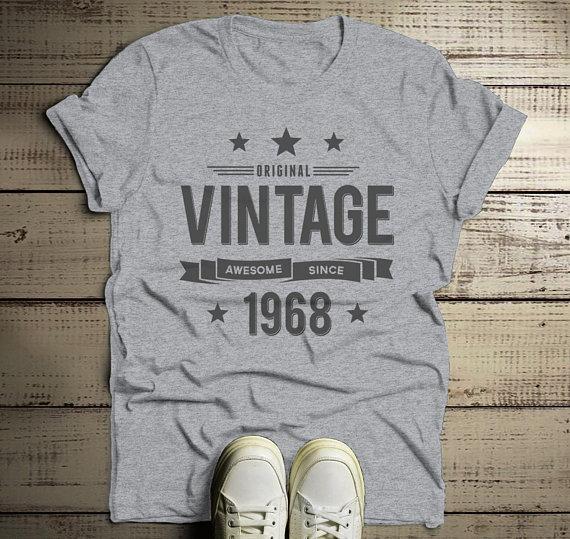 Men's 50th Birthday T Shirt Original Vintage Shirt Awesome Since 1968 Tshirt-Shirts By Sarah