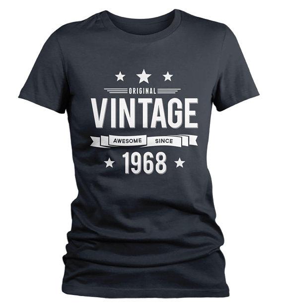 Women's 50th Birthday T Shirt Original Vintage Shirt Awesome Since 1968 Tshirt-Shirts By Sarah