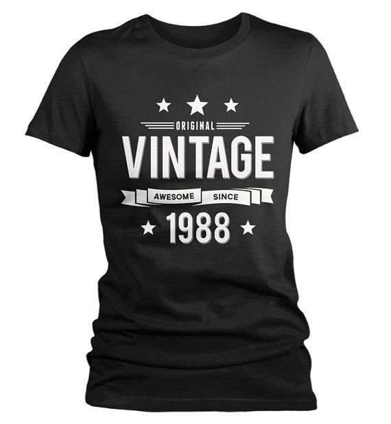 Women's 30th Birthday T Shirt Original Vintage Shirt Thirty Awesome Since 1988 Tshirt-Shirts By Sarah