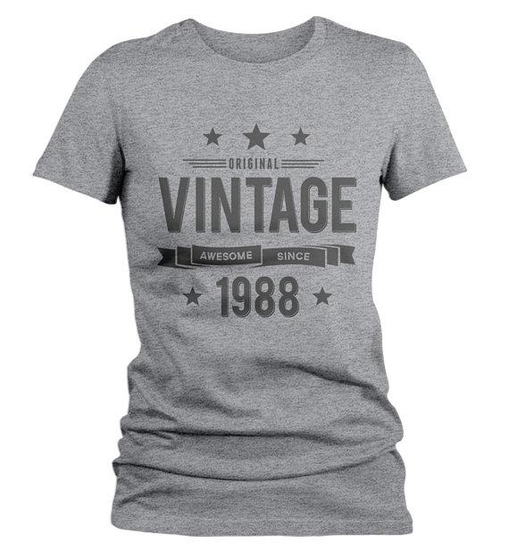 Women's 30th Birthday T Shirt Original Vintage Shirt Thirty Awesome Since 1988 Tshirt-Shirts By Sarah
