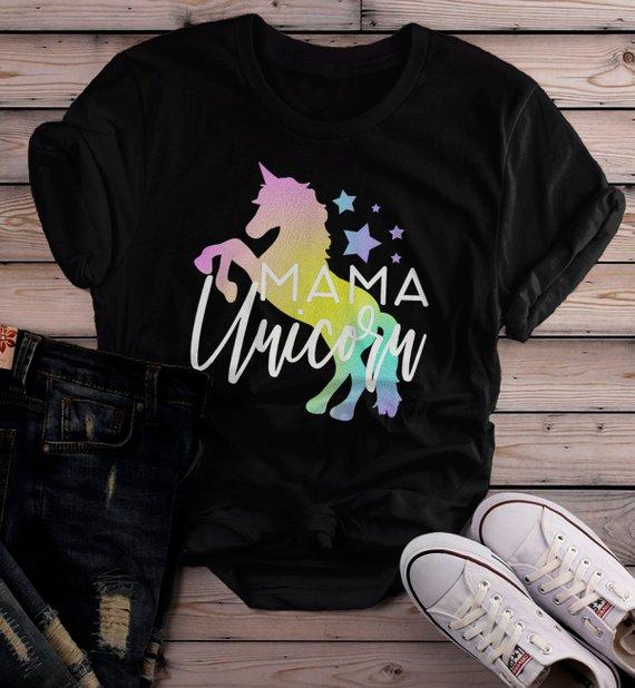 Women's Matching Mother Daughter T Shirt Unicorn Shirts Graphic Cute Mommy Me Tee-Shirts By Sarah