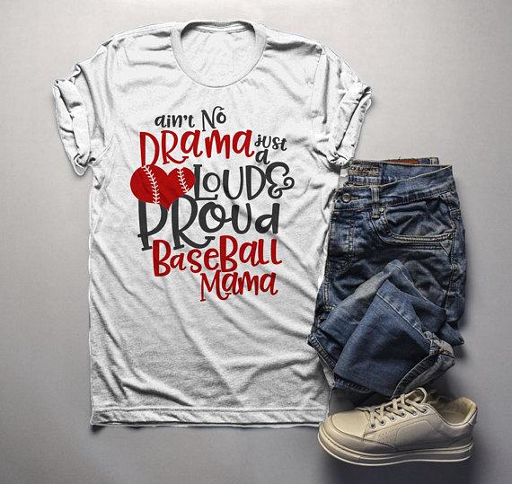 Men's Funny Baseball Mom T Shirt Loud Proud Mama Shirts No Drama Game Tee-Shirts By Sarah