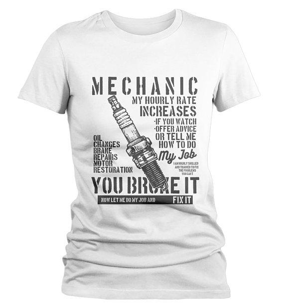 Women's Funny Mechanic T Shirt Hourly Rate Shirts Spark Plug Tee Mechanics Gift Idea-Shirts By Sarah