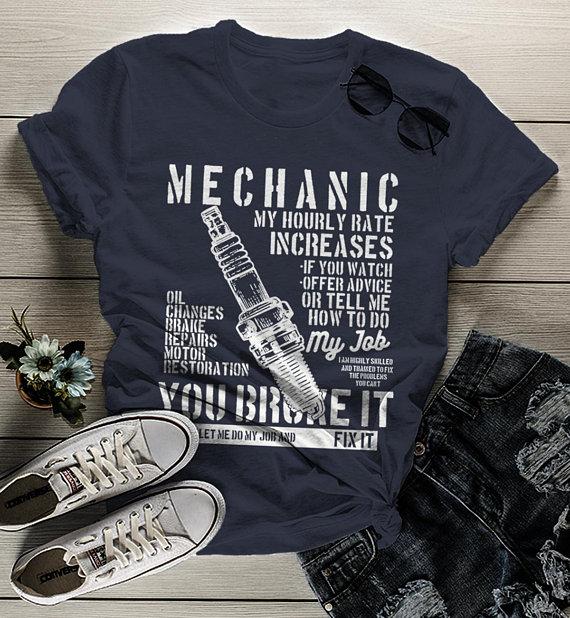 Women's Funny Mechanic T Shirt Hourly Rate Shirts Spark Plug Tee Mechanics Gift Idea-Shirts By Sarah
