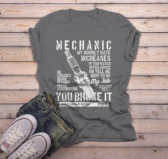 Men's Funny Mechanic T Shirt Hourly Rate Shirts Spark Plug Tee Mechanics Gift Idea-Shirts By Sarah