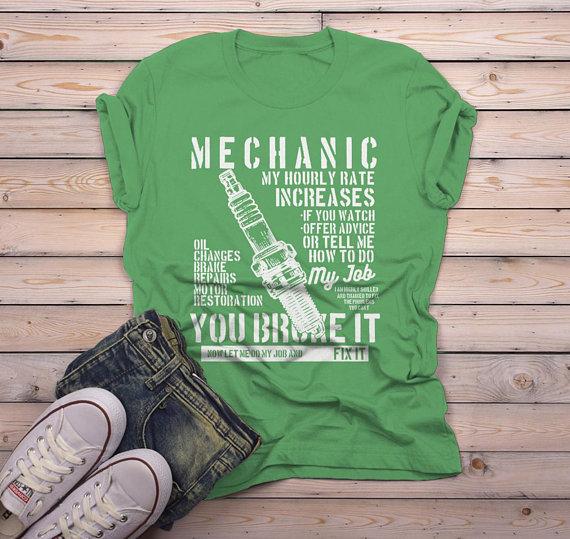 Men's Funny Mechanic T Shirt Hourly Rate Shirts Spark Plug Tee Mechanics Gift Idea-Shirts By Sarah