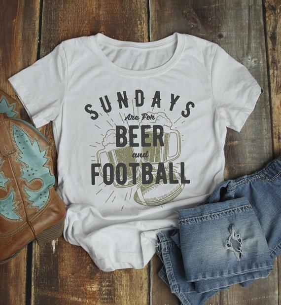 Women's Football T Shirt Sundays Are For Tshirt Football Beer Shirts Vintage Graphic Tee-Shirts By Sarah