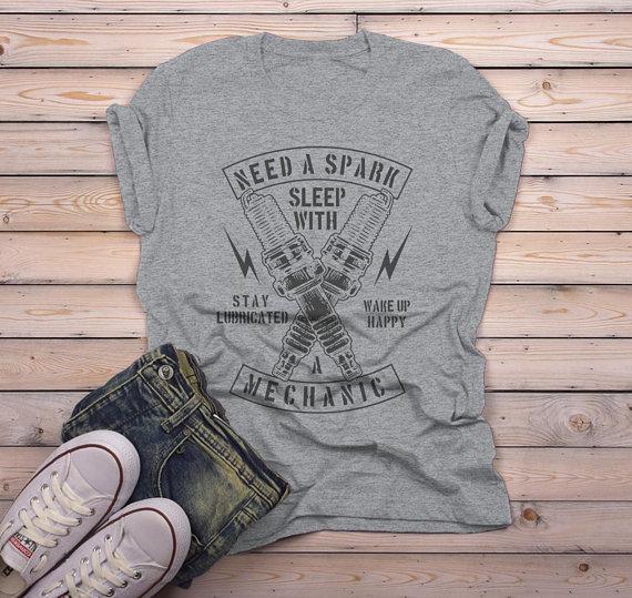 Men's Funny Mechanic T Shirt Sleep With Shirts Stay Lubricated Spark Plugs Graphic Tee-Shirts By Sarah