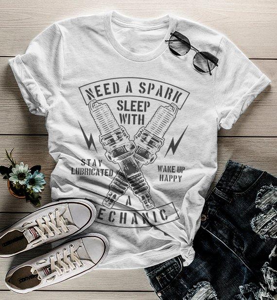 Women's Funny Mechanic T Shirt Sleep With Shirts Stay Lubricated Spark Plugs Graphic Tee-Shirts By Sarah