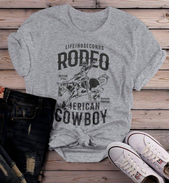 Women's Rodeo T Shirt American Cowboy Shirts Western Graphic Tee Southern Tradition Horse Tshirt-Shirts By Sarah