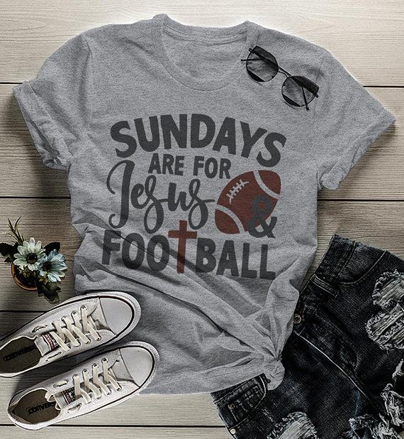 Women's Football T Shirt Sundays Are For Tshirt Football Jesus Shirts Vintage Graphic Tee-Shirts By Sarah