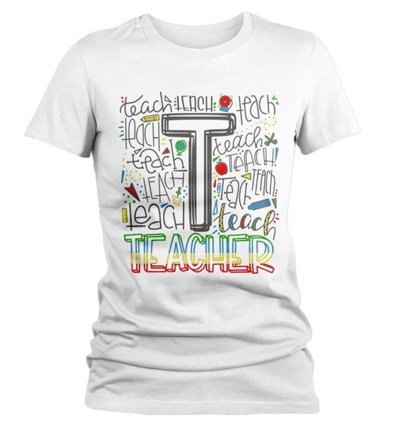 Women's Teacher T Shirt Typography Tee Cute Shirts For Teachers Gift Idea Cute TShirt-Shirts By Sarah