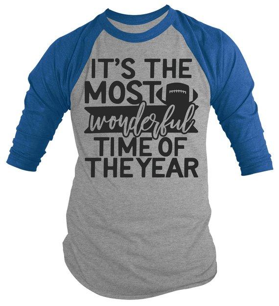 Men's Football T Shirt Most Wonderful Time Of Year Raglan 3/4 Sleeve Game Day Shirts-Shirts By Sarah