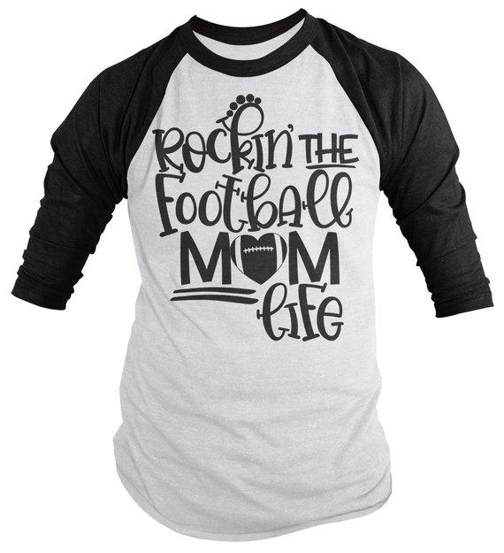 Men's Football Mom Raglan 3/4 Sleeve Rockin The Football Mom Life Game Day Shirts-Shirts By Sarah