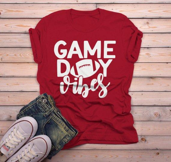 Men's Game Day Vibes T Shirt Football Tshirt Football Shirts Graphic Tee Football Mom-Shirts By Sarah