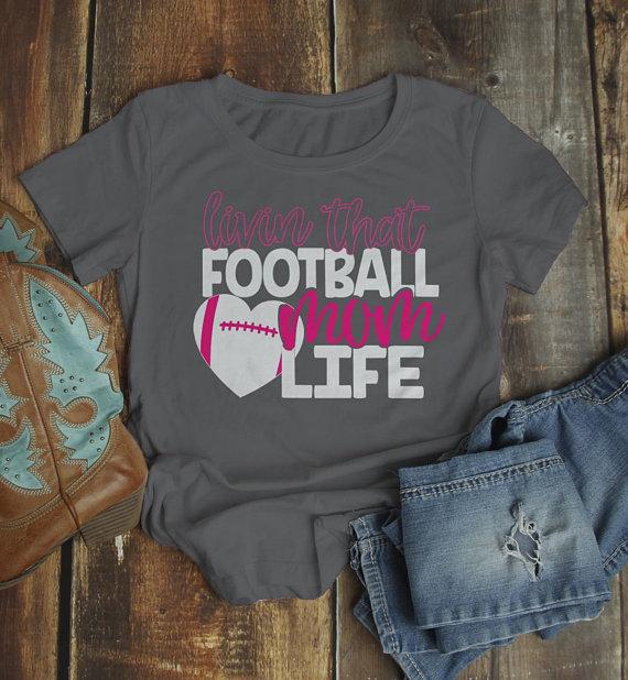 Women's Football Mom T Shirt Livin That Football Mom Life Tee Game Day Shirts-Shirts By Sarah