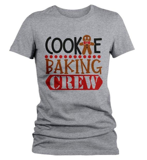 Women's Christmas T Shirt Cookie Baking Crew Matching Xmas Shirts Cute Graphic Tee-Shirts By Sarah