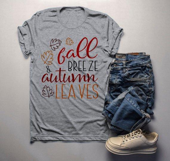 Men's Fall Breeze T Shirt Autumn Leaves Shirts Season Tee Seasonal Fall Shirts-Shirts By Sarah