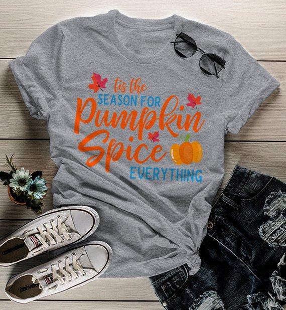 Women's Pumpkin Spice T Shirt Tis Season Pumpkin Everything Shirts Tee Seasonal Fall Shirts-Shirts By Sarah