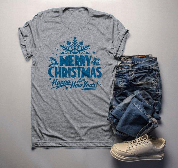 Men's Merry Christmas T Shirt Happy New Year Shirts Festive Holiday Graphic Tee-Shirts By Sarah