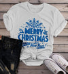Women's Merry Christmas T Shirt Happy New Year Shirts Festive Holiday Graphic Tee