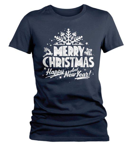 Women's Merry Christmas T Shirt Happy New Year Shirts Festive Holiday Graphic Tee-Shirts By Sarah