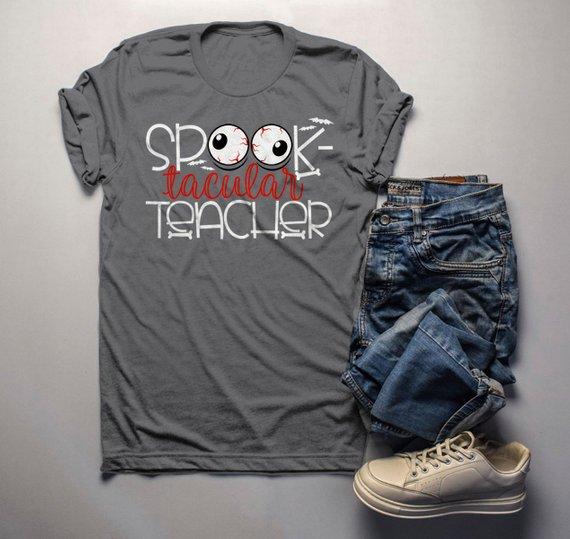 Men's Halloween Teacher T Shirt Spooktacular Teacher Graphic Tee Fall Shirts Spooky-Shirts By Sarah