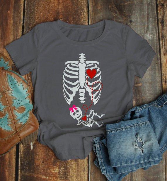Women's Halloween Baby Announcement T Shirt Gender Reveal Shirts Baby Girl Tee-Shirts By Sarah