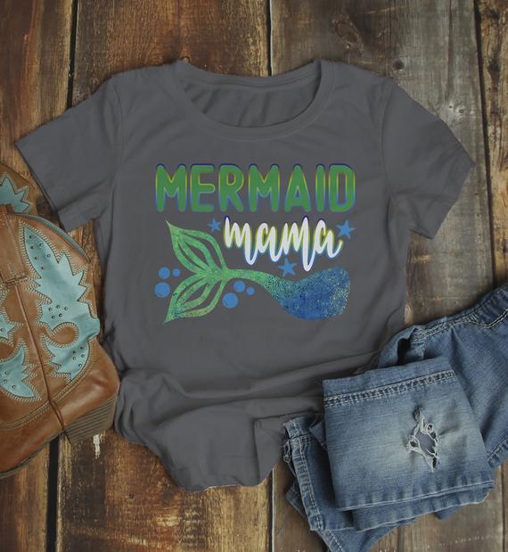 Women's Mermaid T Shirt Mama Shirts MerMama Tee Mermaid Mother TShirt-Shirts By Sarah