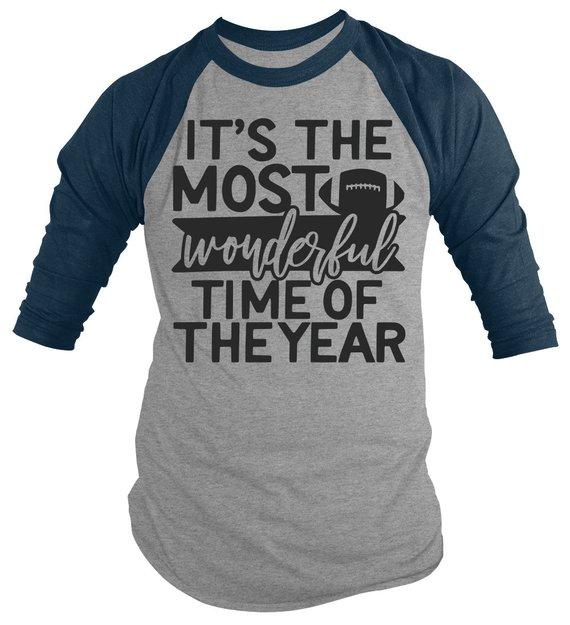 Men's Football T Shirt Most Wonderful Time Of Year Raglan 3/4 Sleeve Game Day Shirts-Shirts By Sarah