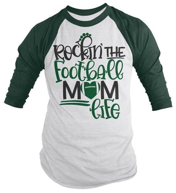 Men's Football Mom Raglan 3/4 Sleeve Rockin The Football Mom Life Game Day Shirts-Shirts By Sarah