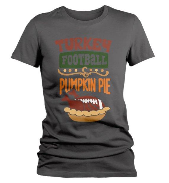 Women's Funny Thanksgiving T Shirt Turkey Football Pumpkin Pie Hipster Shirts-Shirts By Sarah