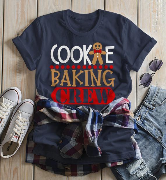 Women's Christmas T Shirt Cookie Baking Crew Matching Xmas Shirts Cute Graphic Tee-Shirts By Sarah
