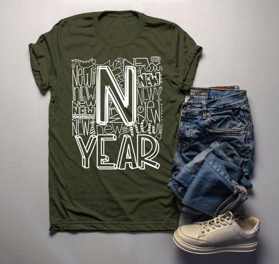 Men's New Year's Shirt Typography Shirts New Years Tee Happy New Year T Shirt-Shirts By Sarah