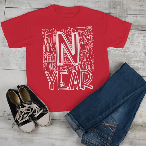 Kids New Year's Shirt Typography Shirts New Years Tee Happy New Year T Shirt Toddler Boy's Girl's-Shirts By Sarah