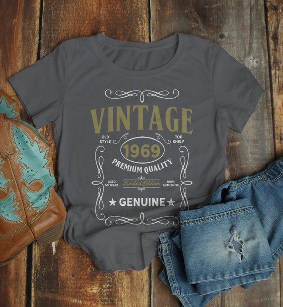Women's Vintage 1969 50th Birthday T-Shirt Classic Fifty Shirt Gift Idea 50th Birthday Shirts Vintage Tee Vintage Shirt-Shirts By Sarah
