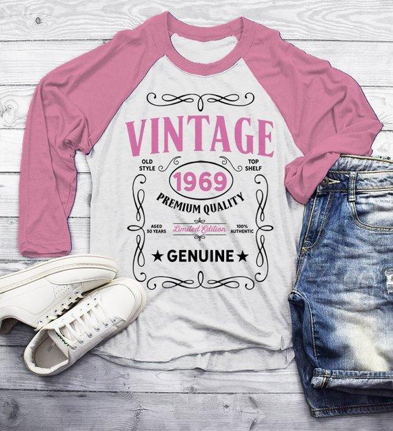 Men's Vintage 1969 50th Birthday T-Shirt Classic Fifty Shirt Gift Idea 50th Birthday Shirts Vintage Tee Vintage Shirt 3/4 Sleeve Raglan-Shirts By Sarah