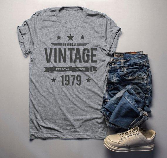 Men's 40th Birthday T Shirt Original Vintage Shirt Awesome Since 1979 Gift Idea 40th Birthday Shirts Vintage Tee Vintage Shirt-Shirts By Sarah