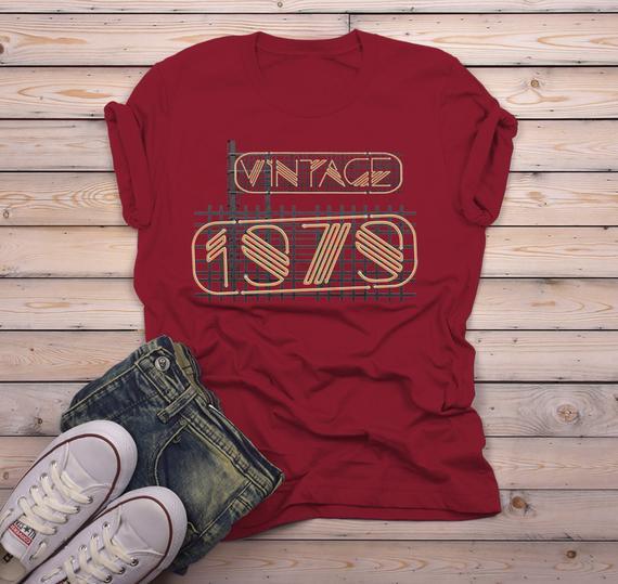 Men's Vintage 1979 40th Birthday T-Shirt Neon Sign Shirt Gift Idea 40th Birthday Shirts Vintage Tee Vintage Shirt-Shirts By Sarah