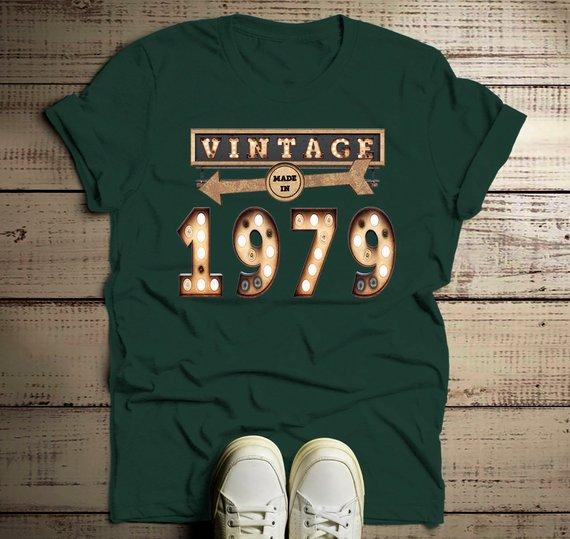 Men's Vintage T Shirt 1979 Birthday Shirt 40th Birthday Tee Light Bulb Marquee Sign Retro Gift Idea Vintage Tee-Shirts By Sarah