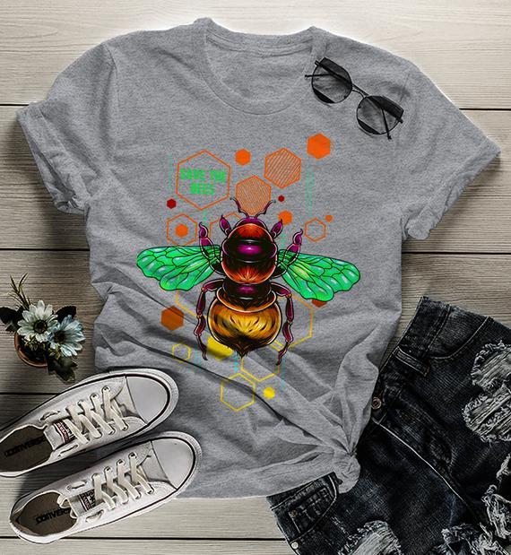 Women's Save The Bees Shirt Graphic Tee Illustrated T-Shirt Shirt Hipster Bee Keeper Gift Idea-Shirts By Sarah