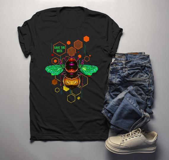 Men's Save The Bees Shirt Graphic Tee Illustrated T-Shirt Shirt Hipster Bee Keeper Gift Idea-Shirts By Sarah