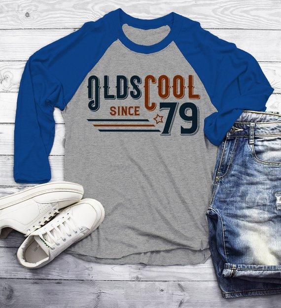 Men's Vintage T Shirt 1979 Birthday Shirt Olds Cool 40th Birthday Tee 3/4 Sleeve Raglan Retro Gift Idea Vintage Tee Oldscool Shirts-Shirts By Sarah