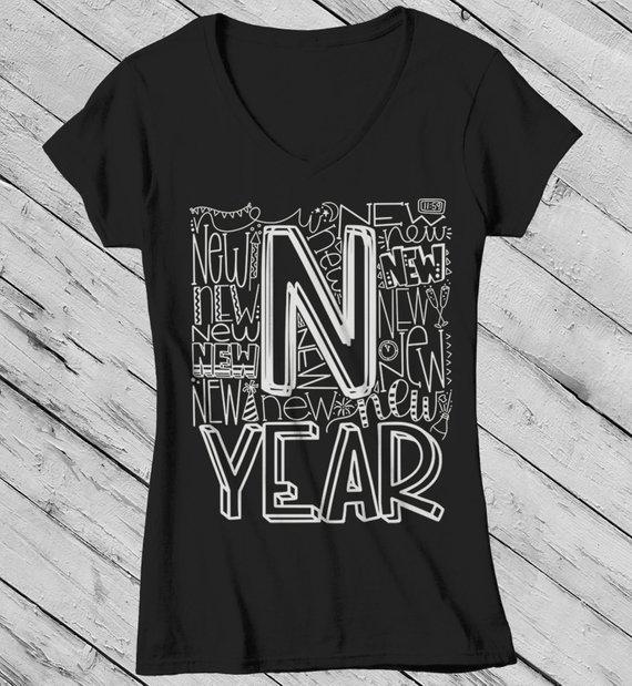 Women's New Year's Shirt Typography Shirts New Years Tee Happy New Year T Shirt-Shirts By Sarah