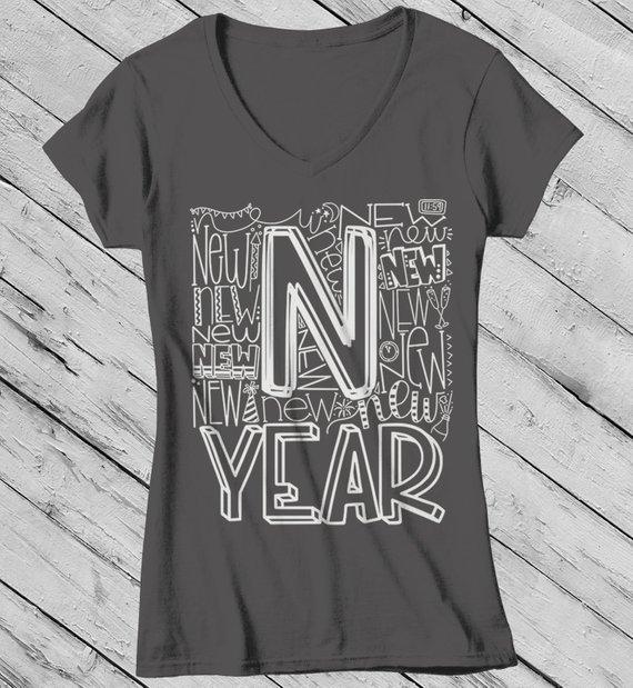Women's New Year's Shirt Typography Shirts New Years Tee Happy New Year T Shirt-Shirts By Sarah