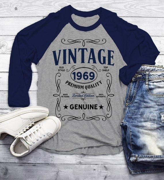 Men's Vintage 1969 50th Birthday T-Shirt Classic Fifty Shirt Gift Idea 50th Birthday Shirts Vintage Tee Vintage Shirt 3/4 Sleeve Raglan-Shirts By Sarah