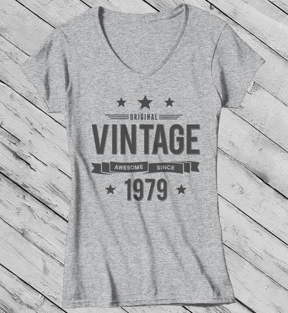 Women's 40th Birthday T Shirt Original Vintage Shirt Awesome Since 1979 Gift Idea 40th Birthday Shirts Vintage Tee Vintage Shirt-Shirts By Sarah