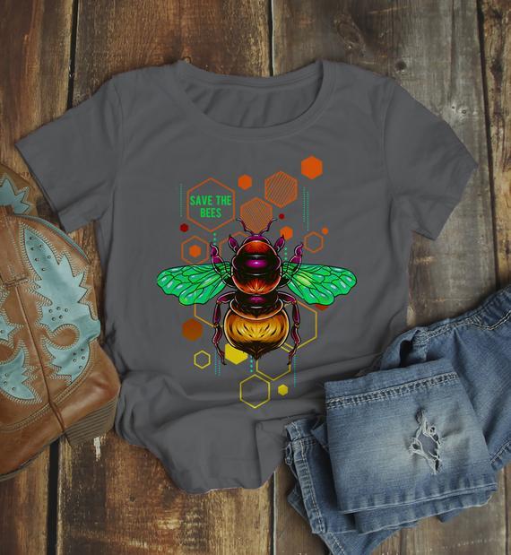Women's Save The Bees Shirt Graphic Tee Illustrated T-Shirt Shirt Hipster Bee Keeper Gift Idea-Shirts By Sarah